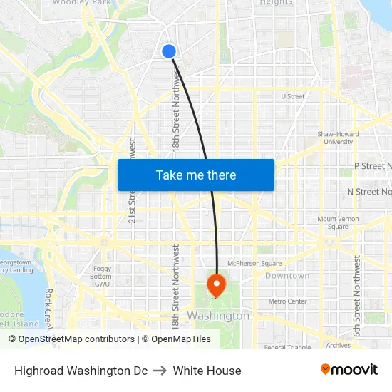 Highroad Washington Dc to White House map