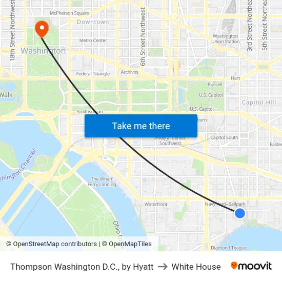 Thompson Washington D.C., by Hyatt to White House map