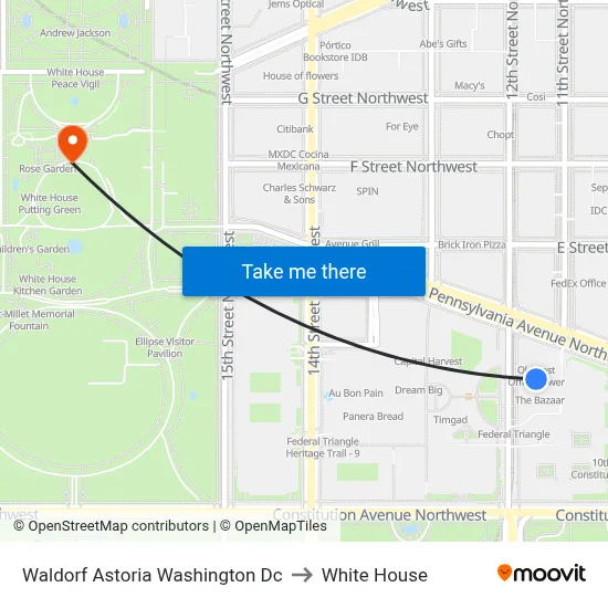 Waldorf Astoria Washington Dc to White House map