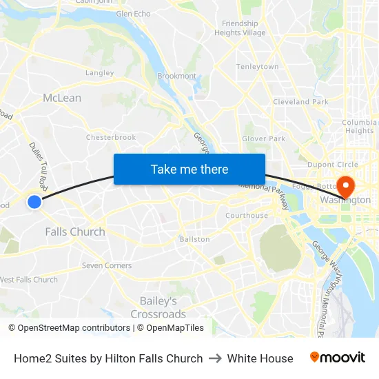 Home2 Suites by Hilton Falls Church to White House map