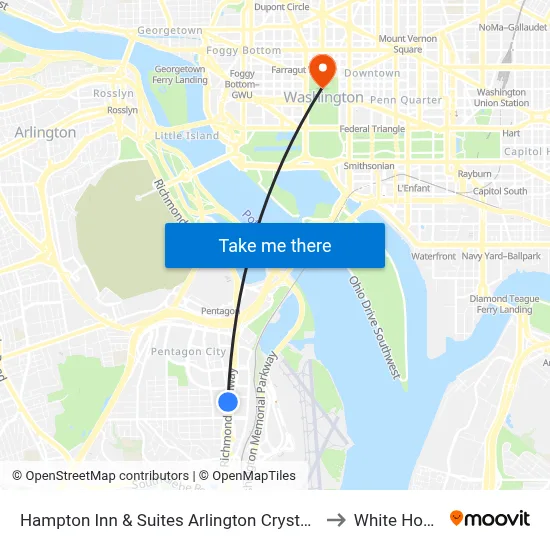 Hampton Inn & Suites Arlington Crystal City to White House map