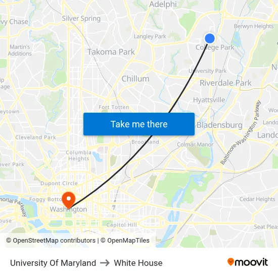 University Of Maryland to White House map