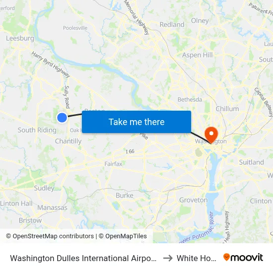 Washington Dulles International Airport (Iad) to White House map