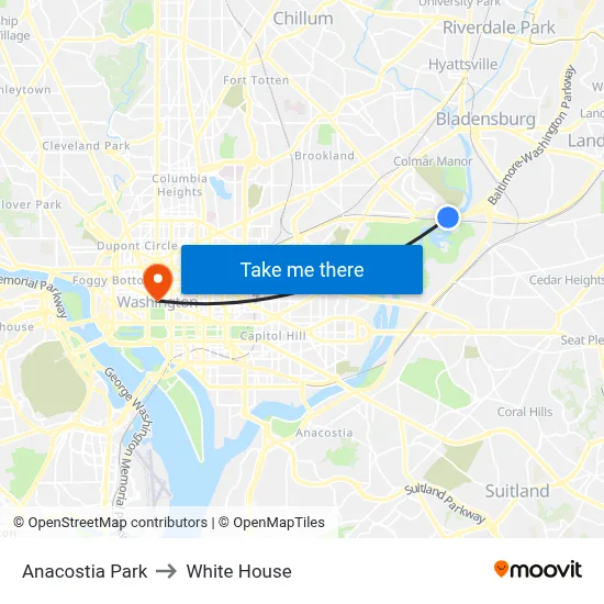 Anacostia Park to White House map