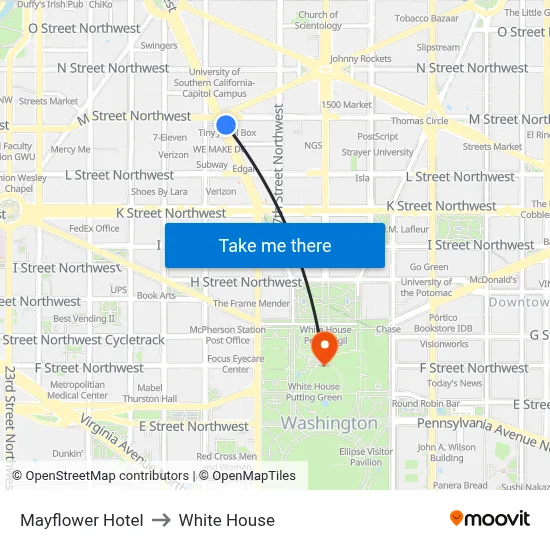 Mayflower Hotel to White House map