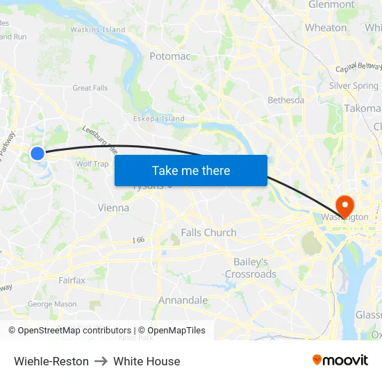 Wiehle-Reston to White House map