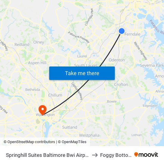 Springhill Suites Baltimore Bwi Airport to Foggy Bottom map