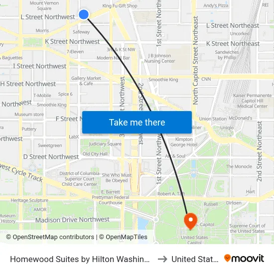Homewood Suites by Hilton Washington Dc Convention Center to United Stated Capitol map