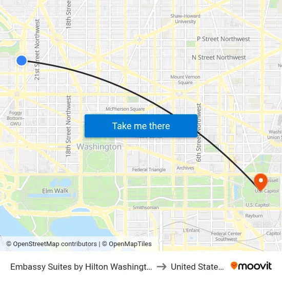 Embassy Suites by Hilton Washington DC Georgetown to United Stated Capitol map