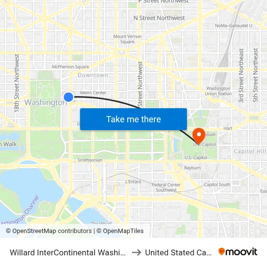 Willard InterContinental Washington to United Stated Capitol map