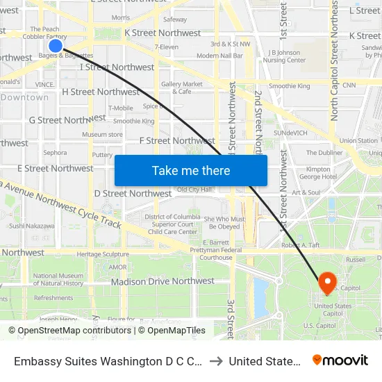 Embassy Suites Washington D C Convention Center to United Stated Capitol map