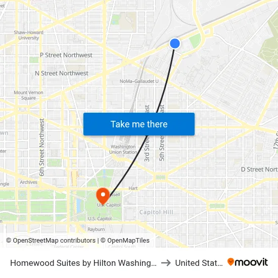 Homewood Suites by Hilton Washington DC NoMa Union Station to United Stated Capitol map