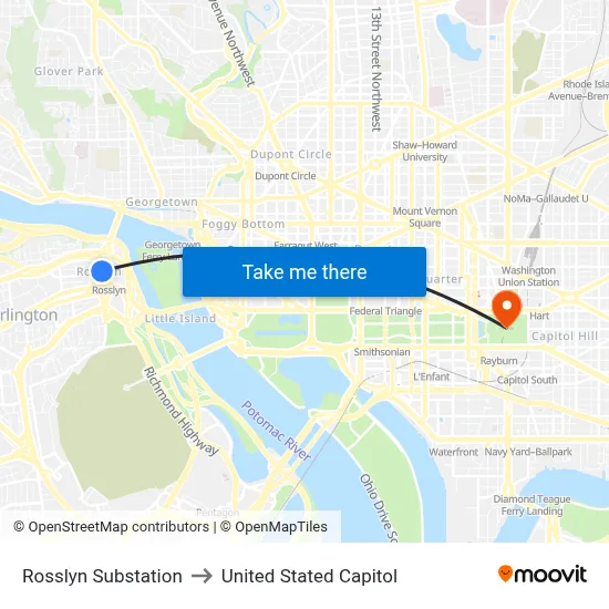 Rosslyn Substation to United Stated Capitol map