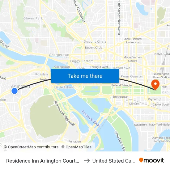 Residence Inn Arlington Courthouse to United Stated Capitol map