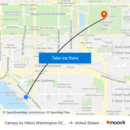 Canopy by Hilton Washington DC The Wharf to United Stated Capitol map