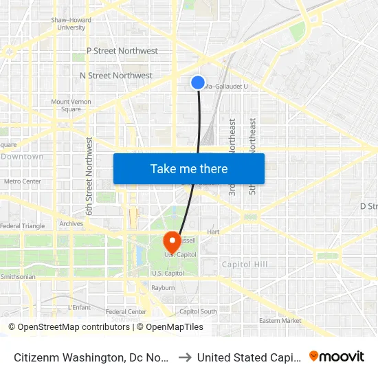 Citizenm Washington, Dc Noma to United Stated Capitol map