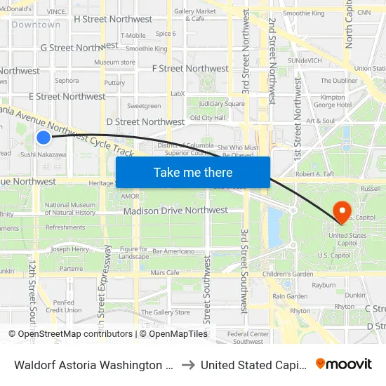 Waldorf Astoria Washington Dc to United Stated Capitol map