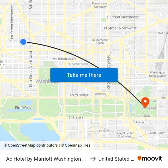 Ac Hotel by Marriott Washington Dc Downtown to United Stated Capitol map