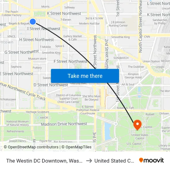 The Westin DC Downtown, Washington to United Stated Capitol map