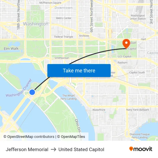 Jefferson Memorial to United Stated Capitol map