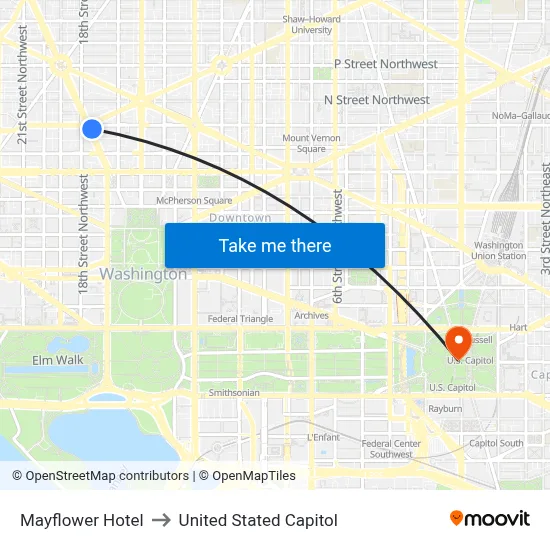 Mayflower Hotel to United Stated Capitol map