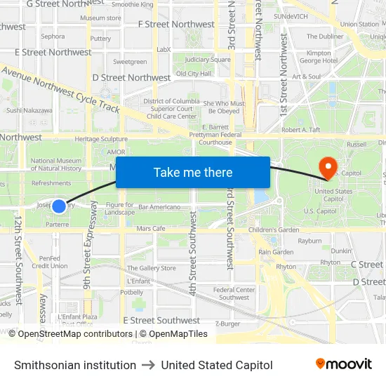 Smithsonian institution to United Stated Capitol map