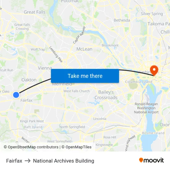 Fairfax to National Archives Building map
