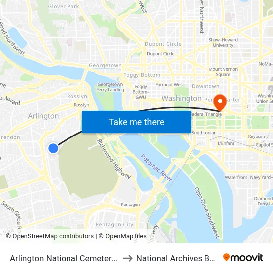 Arlington National Cemetery Tours to National Archives Building map