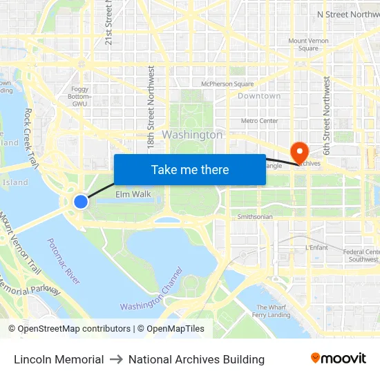 Lincoln Memorial to National Archives Building map