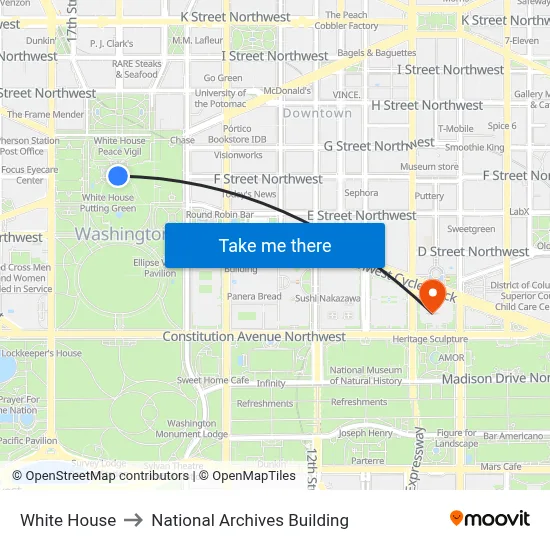 White House to National Archives Building map