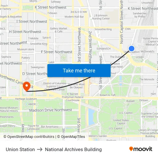 Union Station to National Archives Building map
