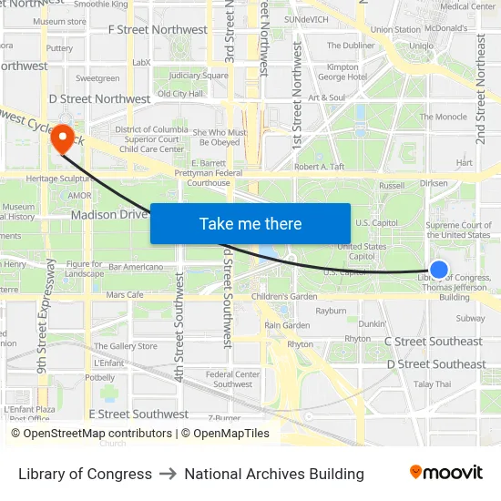 Library of Congress to National Archives Building map