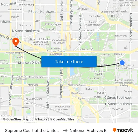 Supreme Court of the United States to National Archives Building map