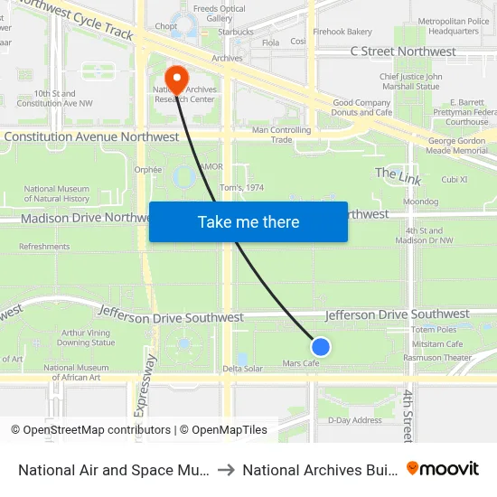 National Air and Space Museum to National Archives Building map