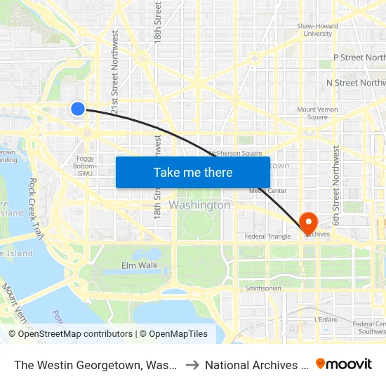 The Westin Georgetown, Washington D.C. to National Archives Building map