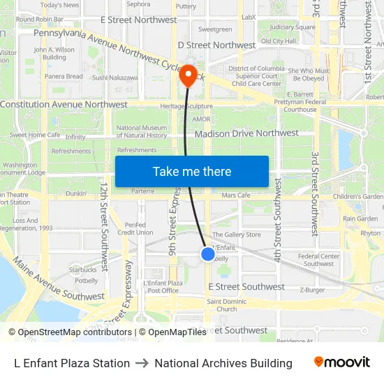 L Enfant Plaza Station to National Archives Building map