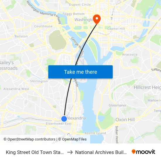 King Street Old Town Station to National Archives Building map