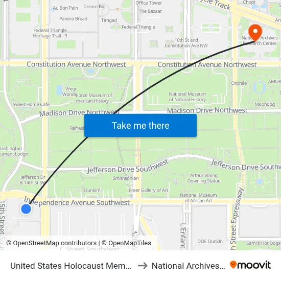 United States Holocaust Memorial Museum to National Archives Building map