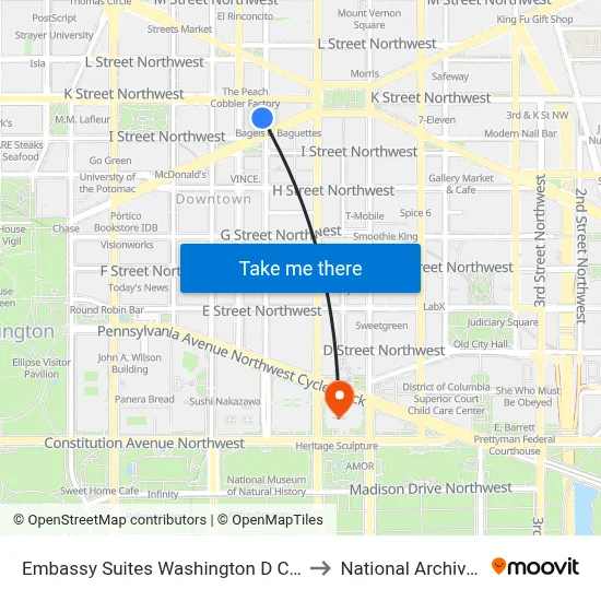 Embassy Suites Washington D C Convention Center to National Archives Building map