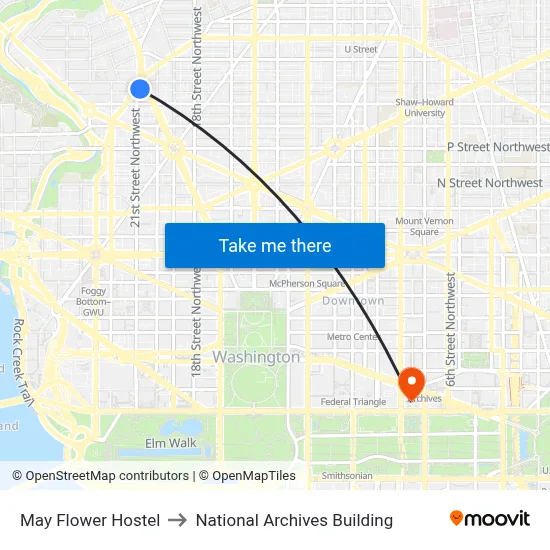 May Flower Hostel to National Archives Building map