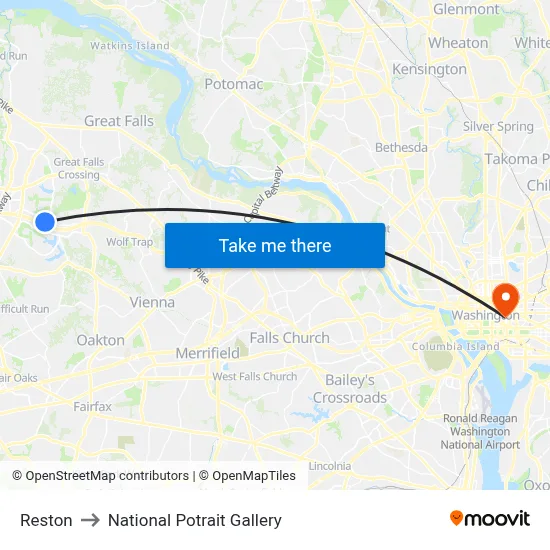 Reston to National Potrait Gallery map