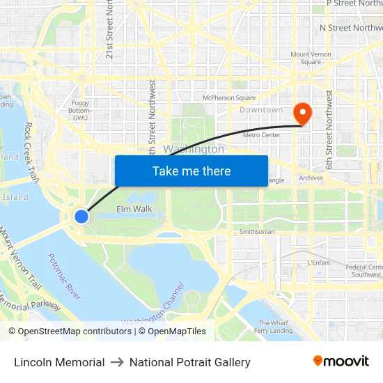 Lincoln Memorial to National Potrait Gallery map