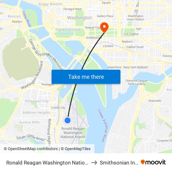 Ronald Reagan Washington National Airport (Dca) to Smithsonian Institution map