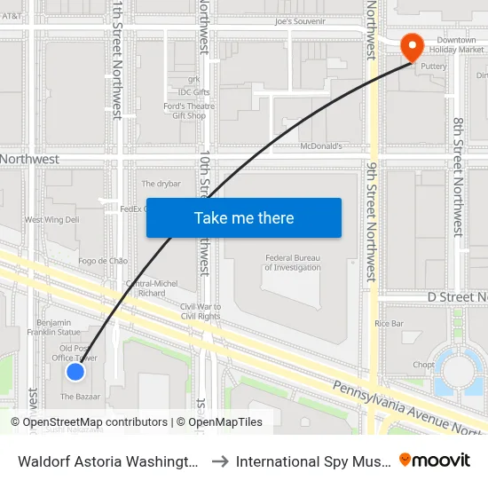 Waldorf Astoria Washington Dc to International Spy Museum map
