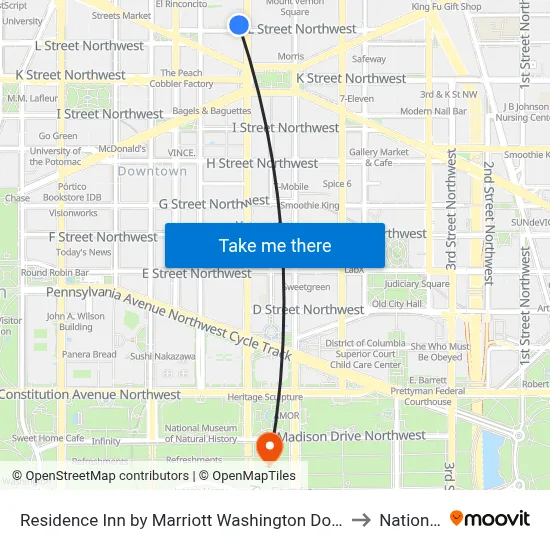Residence Inn by Marriott Washington Downtown/Convention Center, 901 L St NW to National Mall map