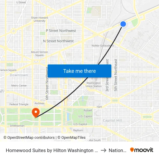 Homewood Suites by Hilton Washington DC NoMa Union Station to National Mall map