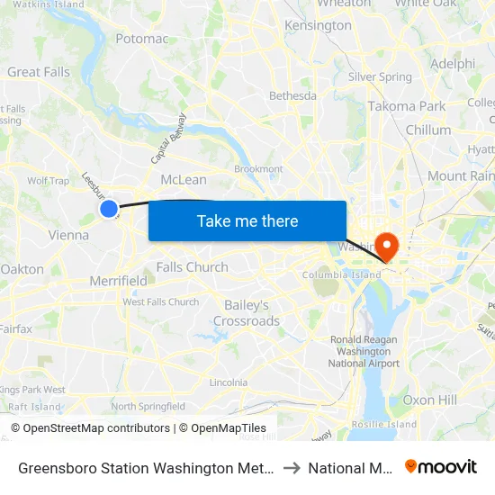 Greensboro Station Washington Metro to National Mall map