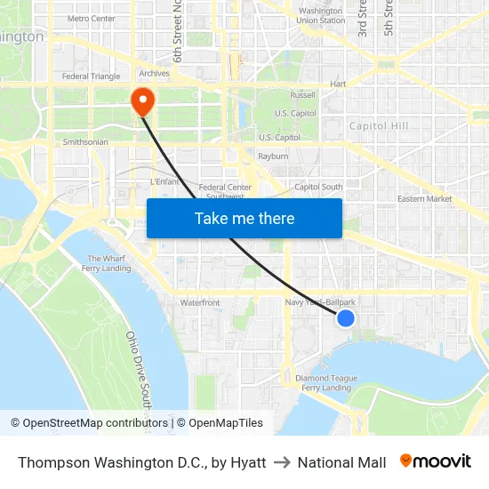 Thompson Washington D.C., by Hyatt to National Mall map