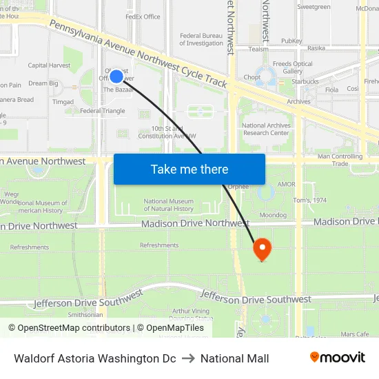 Waldorf Astoria Washington Dc to National Mall map