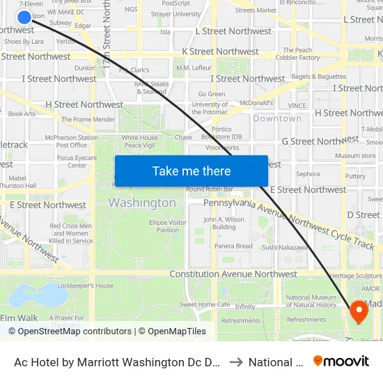 Ac Hotel by Marriott Washington Dc Downtown to National Mall map